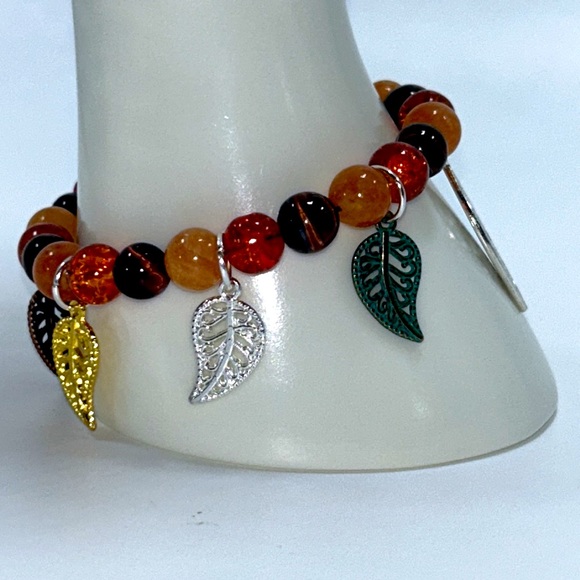 Handmade Leaf Charm Bracelet with Natural Tiger Eye & Sun Stones! - Picture 12 of 13